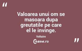 Valoarea unui om se masoara dupa greutatile pe care el le invinge.  Voltaire...
