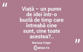 Viaţă – un pumn de idei într-o buclă de timp care întreabă cine sunt, cine toate acestea?.. Mariana Fulger...