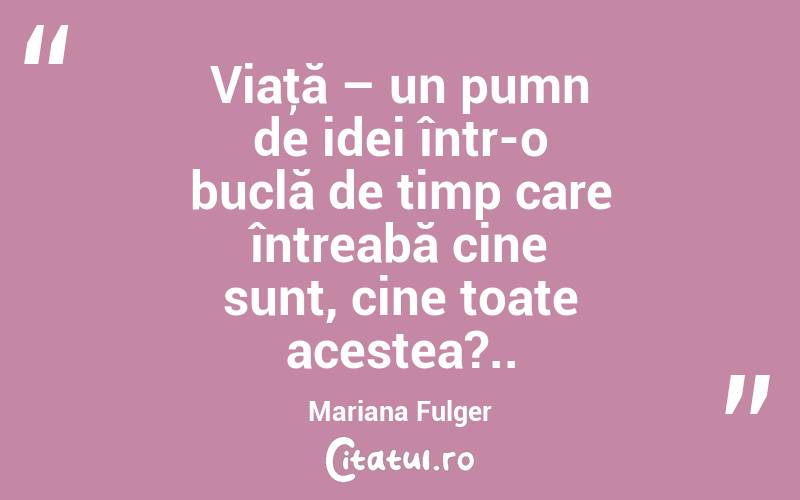 Viaţă – un pumn de idei într-o buclă de timp care întreabă cine sunt, cine toate acestea?.. Mariana Fulger
