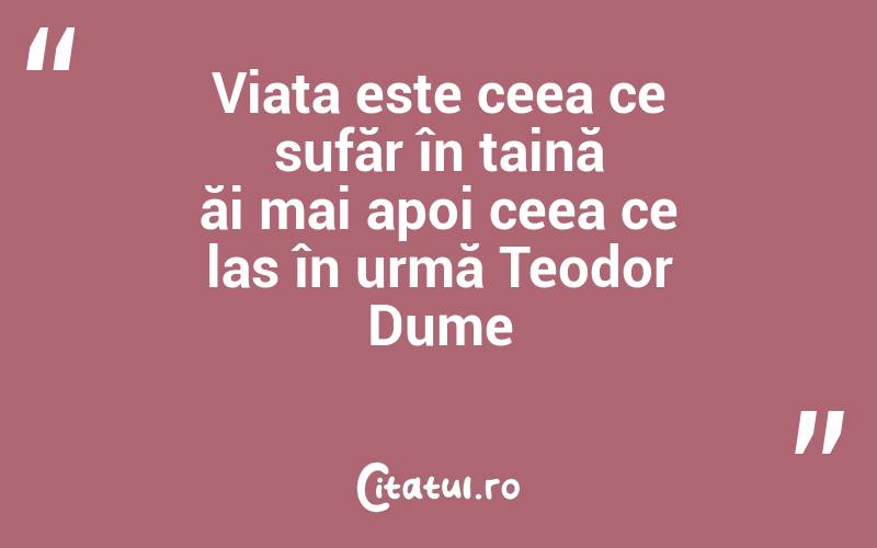 Viața este ceea ce sufăr în taină ăi mai apoi ceea ce las în urmă Teodor Dume
