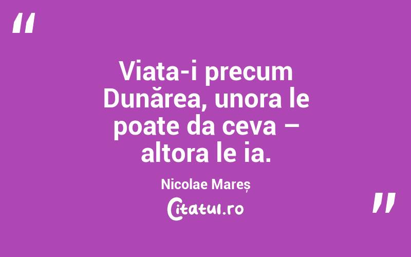 Viața-i precum Dunărea, unora le poate da ceva – altora le ia. Nicolae Mareș
