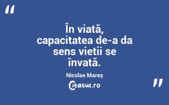 În viață, capacitatea de-a da sens vieții se învață. Nicolae Mareș...