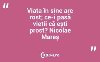 Viața în sine are rost; ce-i pasă vieții că ești prost? Nicolae Mareș...