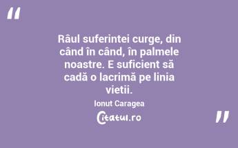 Râul suferinței curge, din când în când, în palmele noastre. E suficient să cadă o lacrimă pe linia vieții. Ionuț Caragea...