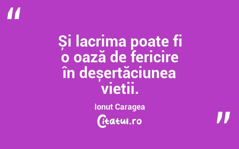 Și lacrima poate fi o oază de fericire în deșertăciunea vieții. Ionuț Caragea
