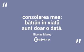 consolarea mea: bătrân în viață sunt doar o dată. Nicolae Mareș...