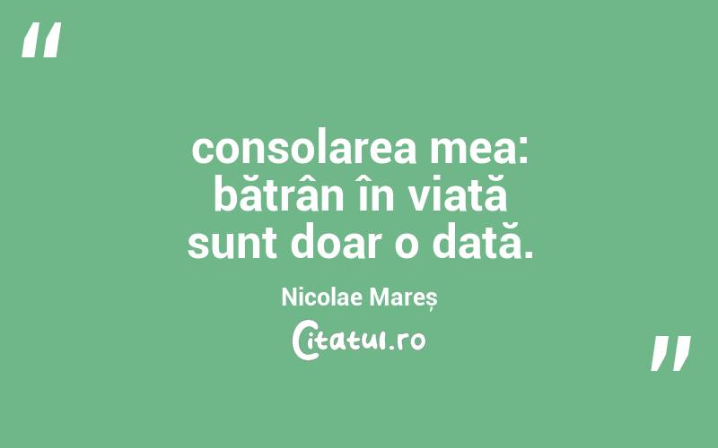 consolarea mea: bătrân în viață sunt doar o dată. Nicolae Mareș