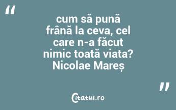 cum să pună frână la ceva, cel care n-a făcut nimic toată viața? Nicolae Mareș...