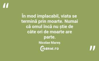 În mod implacabil, viața se termină prin moarte. Numai că omul încă nu știe de câte ori de moarte are parte. Nicolae Mareș...