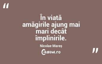 În viață amăgirile ajung mai mari decât împlinirile. Nicolae Mareș...