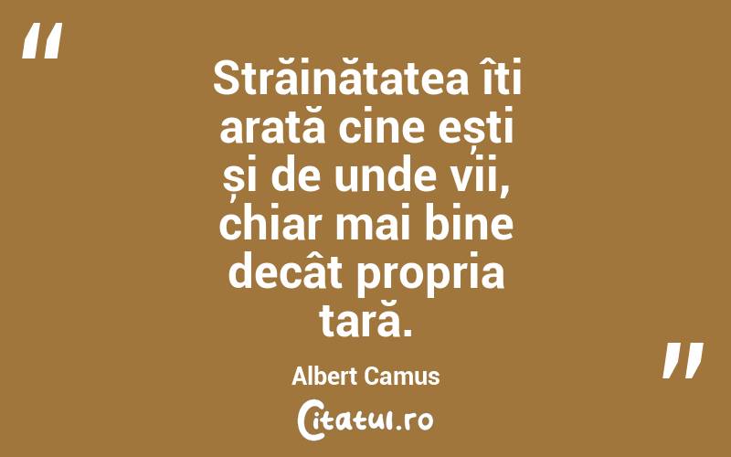 Străinătatea îți arată cine ești și de unde vii, chiar mai bine decât propria țară. Albert Camus
