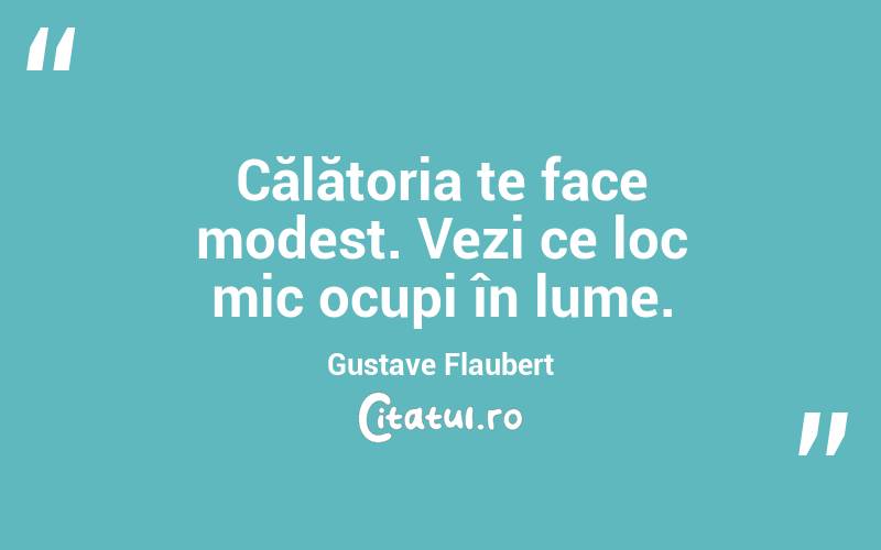 Călătoria te face modest. Vezi ce loc mic ocupi în lume. Gustave Flaubert
