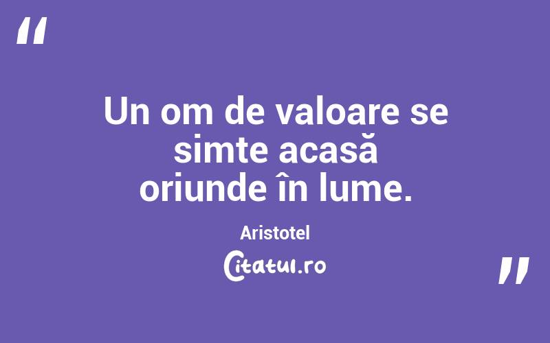 Un om de valoare se simte acasă oriunde în lume. Aristotel
