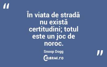 În viața de stradă nu există certitudini; totul este un joc de noroc. Snoop Dogg...