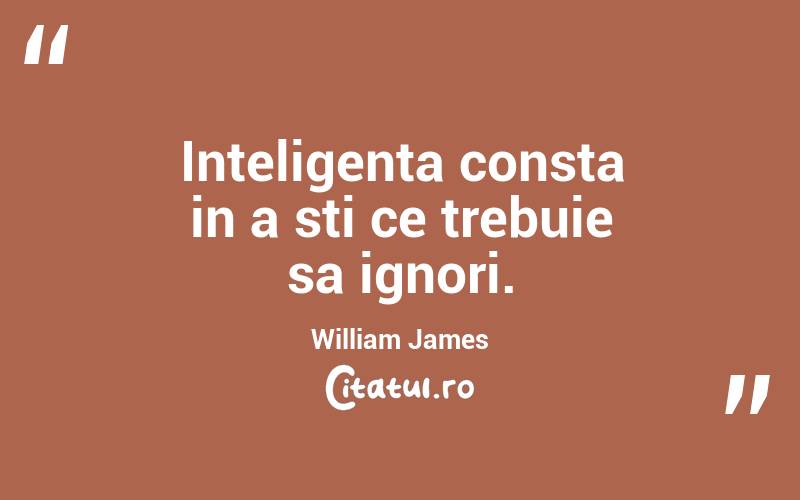Inteligenta consta in a sti ce trebuie sa ignori. William James