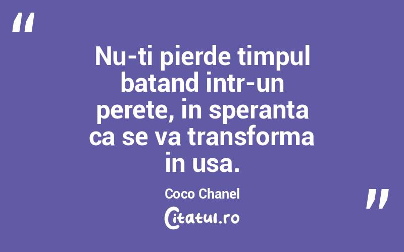Nu-ti pierde timpul batand intr-un perete, in speranta ca se va transforma in usa.  Coco Chanel