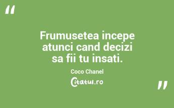 Frumusetea incepe atunci cand decizi sa fii tu insati.  Coco Chanel...