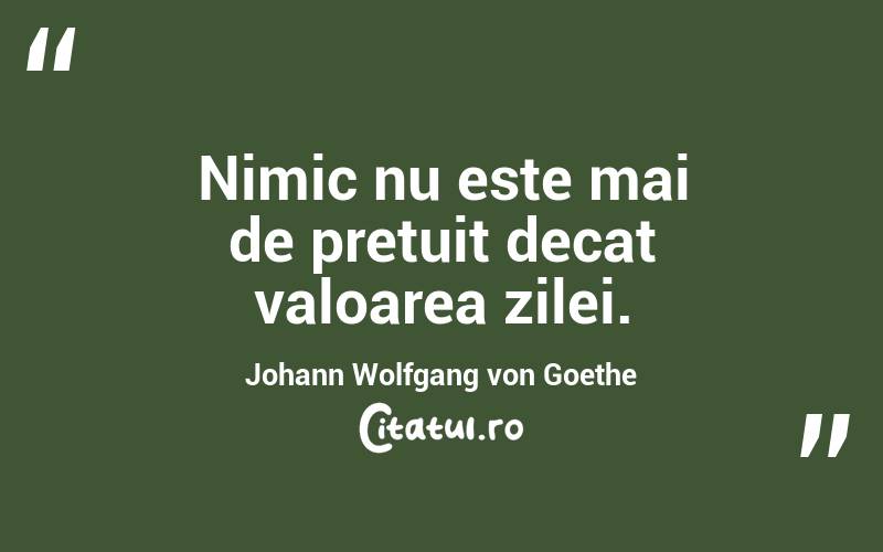 Nimic nu este mai de pretuit decat valoarea zilei. Johann Wolfgang von Goethe
