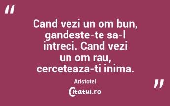 Cand vezi un om bun, gandeste-te sa-l intreci. Cand vezi un om rau, cerceteaza-ti inima. Aristotel...