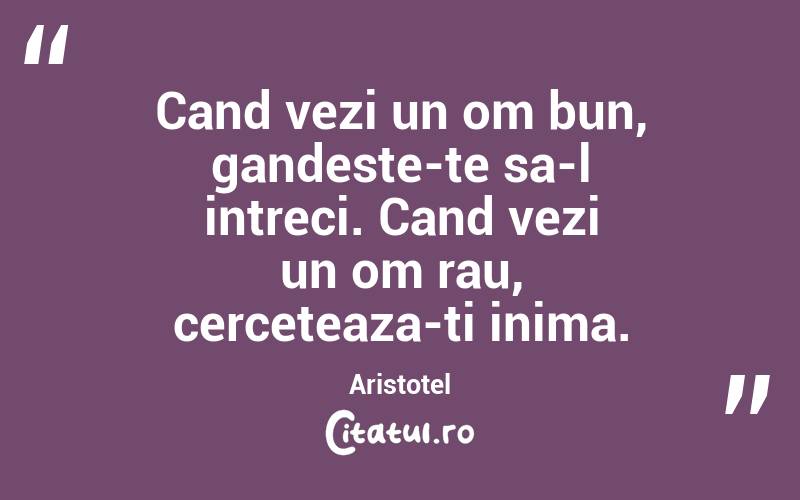 Cand vezi un om bun, gandeste-te sa-l intreci. Cand vezi un om rau, cerceteaza-ti inima. Aristotel
