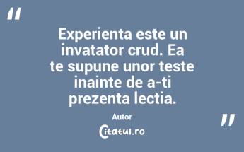 Experienta este un invatator crud. Ea te supune unor teste inainte de a-ti prezenta lectia. Autor ...
