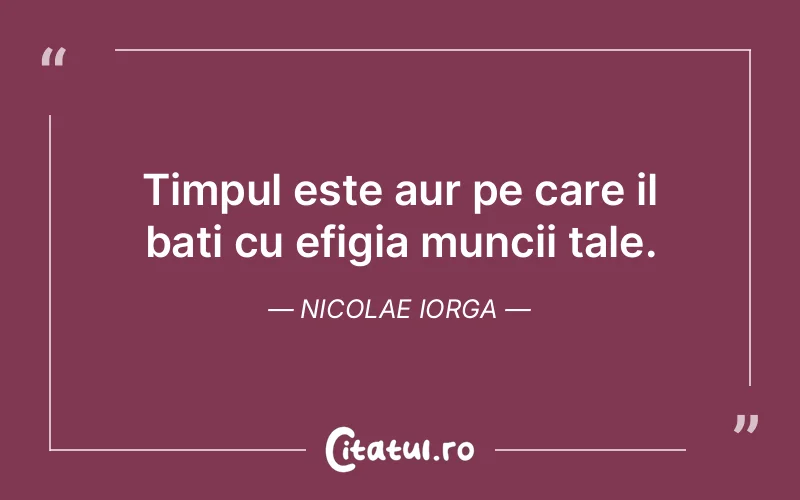 Timpul este aur pe care il bati cu efigia muncii tale. Nicolae Iorga