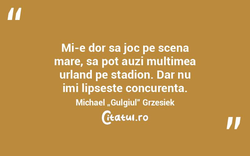 Mi-e dor sa joc pe scena mare, sa pot auzi multimea urland pe stadion. Dar nu imi lipseste concurenta. Michael „Gulgiul” Grzesiek