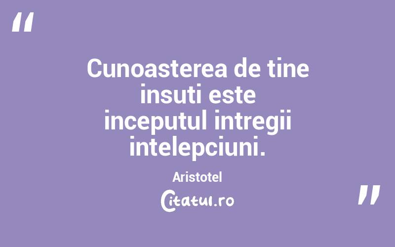 Cunoasterea de tine insuti este inceputul intregii intelepciuni. Aristotel
