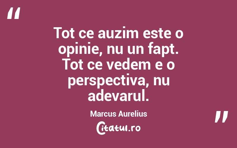 Tot ce auzim este o opinie, nu un fapt. Tot ce vedem e o perspectiva, nu adevarul. Marcus Aurelius