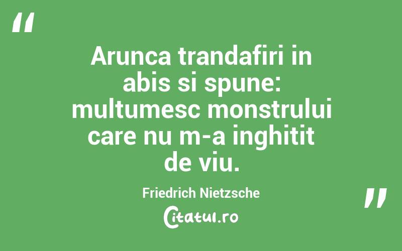 Arunca trandafiri in abis si spune: multumesc monstrului care nu m-a inghitit de viu. Friedrich Nietzsche