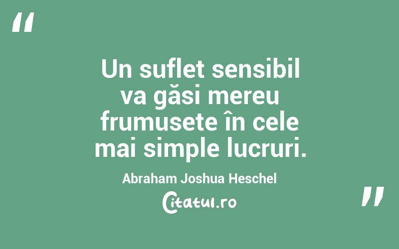 Un suflet sensibil va găsi mereu frumusețe în cele mai simple lucruri. Abraham Joshua Heschel
