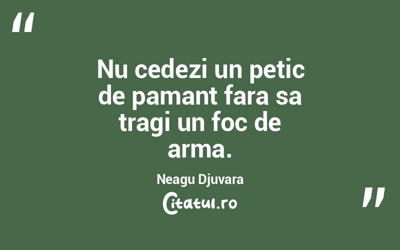 Nu cedezi un petic de pamant fara sa tragi un foc de arma.  Neagu Djuvara