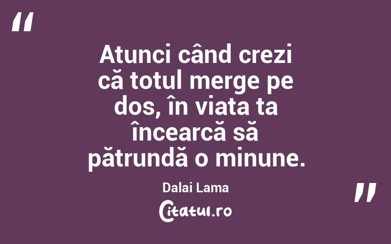 Atunci când crezi că totul merge pe dos, în viața ta încearcă să pătrundă o minune. Dalai Lama
