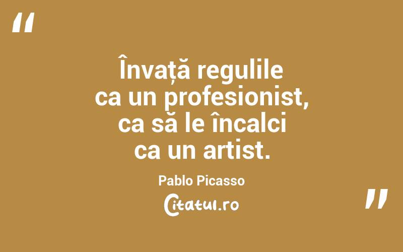 Învaţă regulile ca un profesionist, ca să le încalci ca un artist. Pablo Picasso