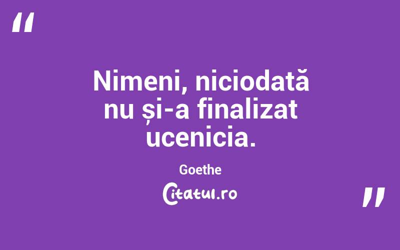 Nimeni, niciodată nu și-a finalizat ucenicia. Goethe
