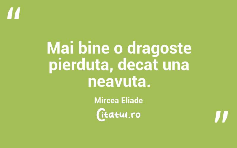 Mai bine o dragoste pierduta, decat una neavuta.  Mircea Eliade