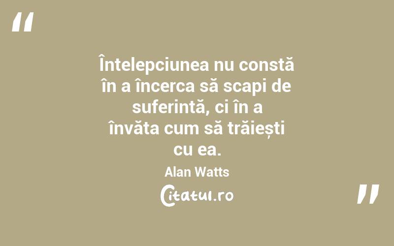 Înțelepciunea nu constă în a încerca să scapi de suferință, ci în a învăța cum să trăiești cu ea. Alan Watts
