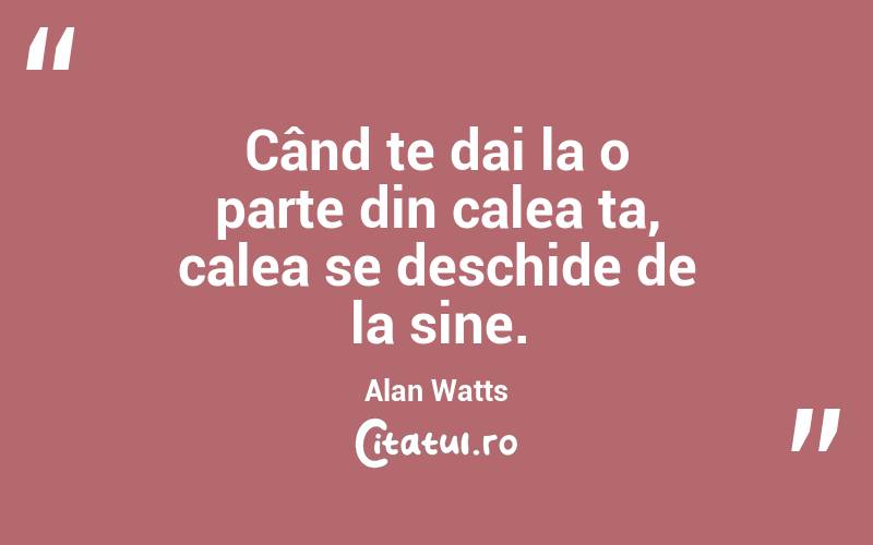 Când te dai la o parte din calea ta, calea se deschide de la sine. Alan Watts
