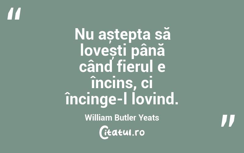Nu aștepta să lovești până când fierul e încins, ci încinge-l lovind. William Butler Yeats