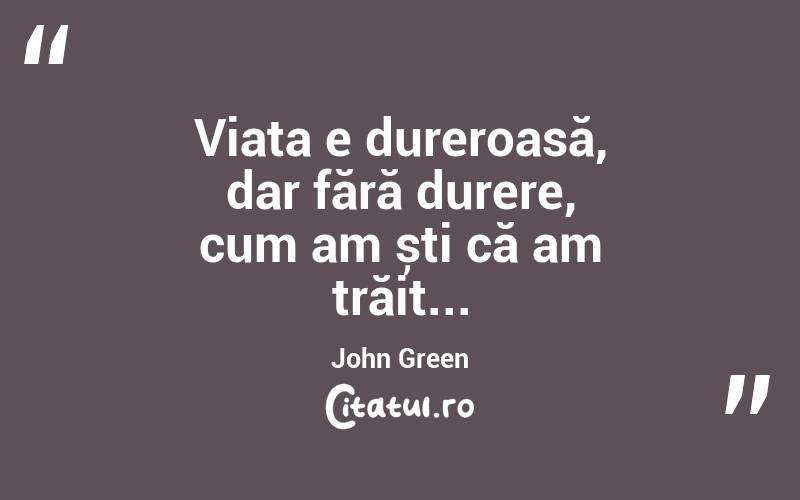 Viața e dureroasă, dar fără durere, cum am ști că am trăit... John Green