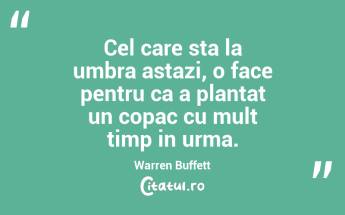 Cel care sta la umbra astazi, o face pentru ca a plantat un copac cu mult timp in urma.  Warren Buffett...