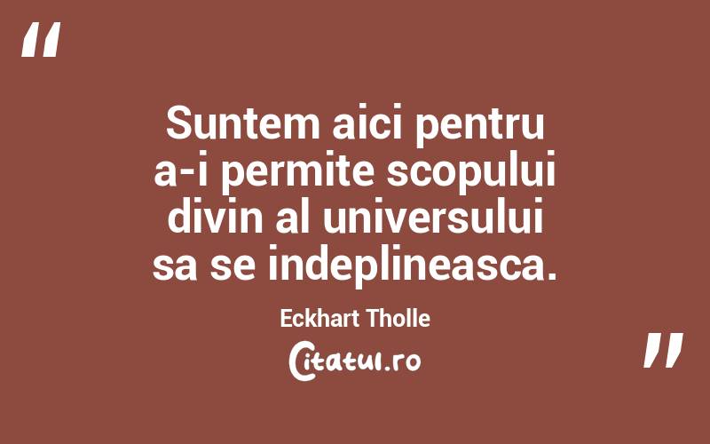 Suntem aici pentru a-i permite scopului divin al universului sa se indeplineasca. Eckhart Tholle