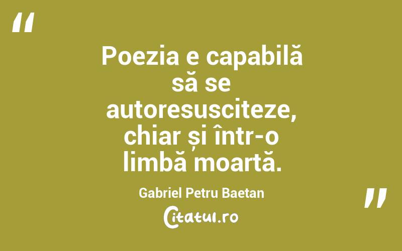 Poezia e capabilă să se autoresusciteze, chiar și într-o limbă moartă. Gabriel Petru Baetan
