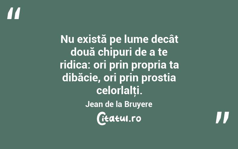 Nu există pe lume decât două chipuri de a te ridica: ori prin propria ta dibăcie, ori prin prostia celorlalţi. Jean de la Bruyere 