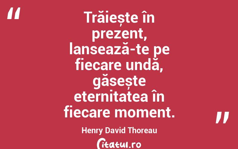 Trăiește în prezent, lansează-te pe fiecare undă, găsește eternitatea în fiecare moment. Henry David Thoreau