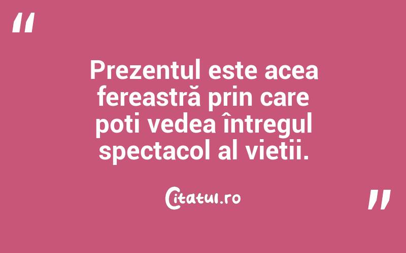 Prezentul este acea fereastră prin care poți vedea întregul spectacol al vieții.