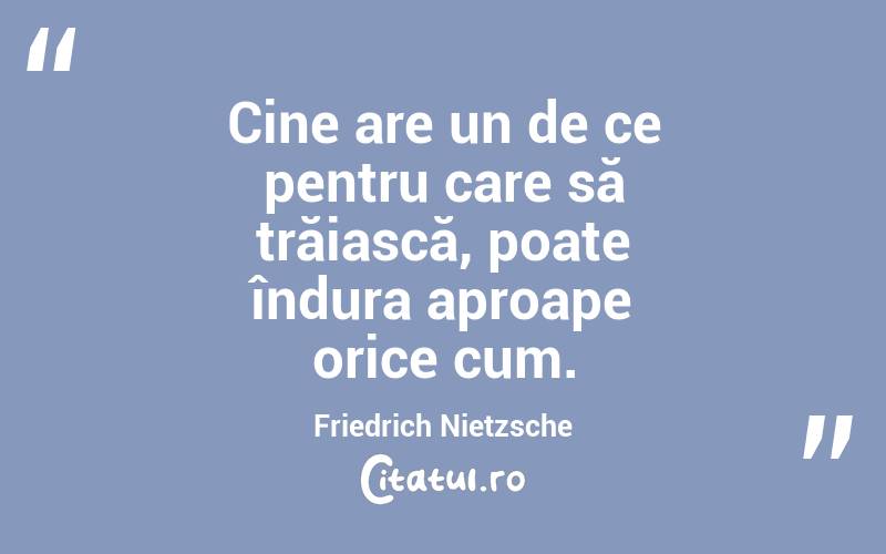 Cine are un de ce pentru care să trăiască, poate îndura aproape orice cum. Friedrich Nietzsche