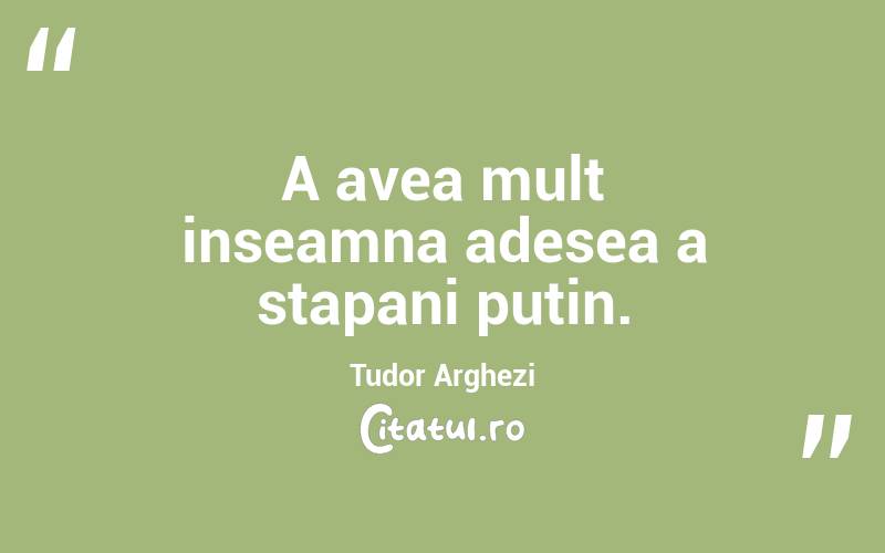 A avea mult inseamna adesea a stapani putin. Tudor Arghezi
