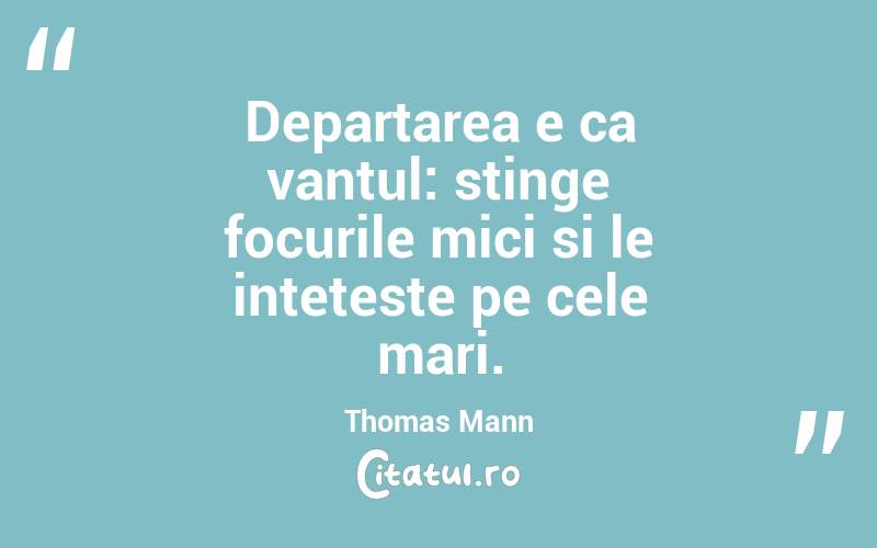 Departarea e ca vantul: stinge focurile mici si le inteteste pe cele mari. Thomas Mann