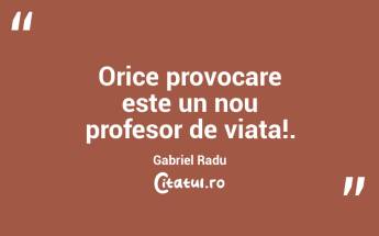 Orice provocare este un nou profesor de viata!. Gabriel Radu...